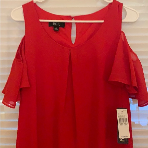 Ruby red formal with off the shoulder sleeves - Picture 3 of 4